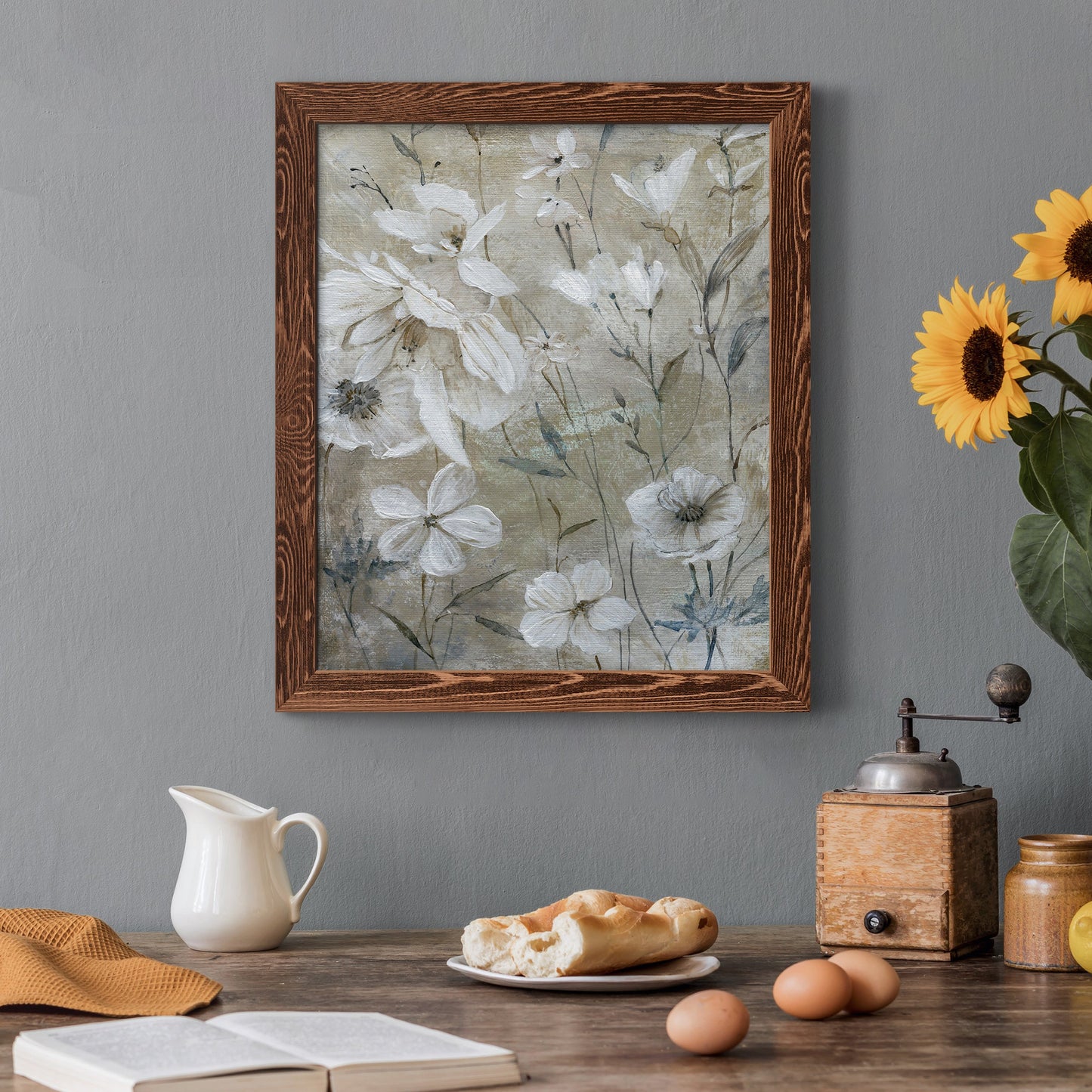 Wildflower Whites - Premium Canvas Framed in Barnwood - Ready to Hang