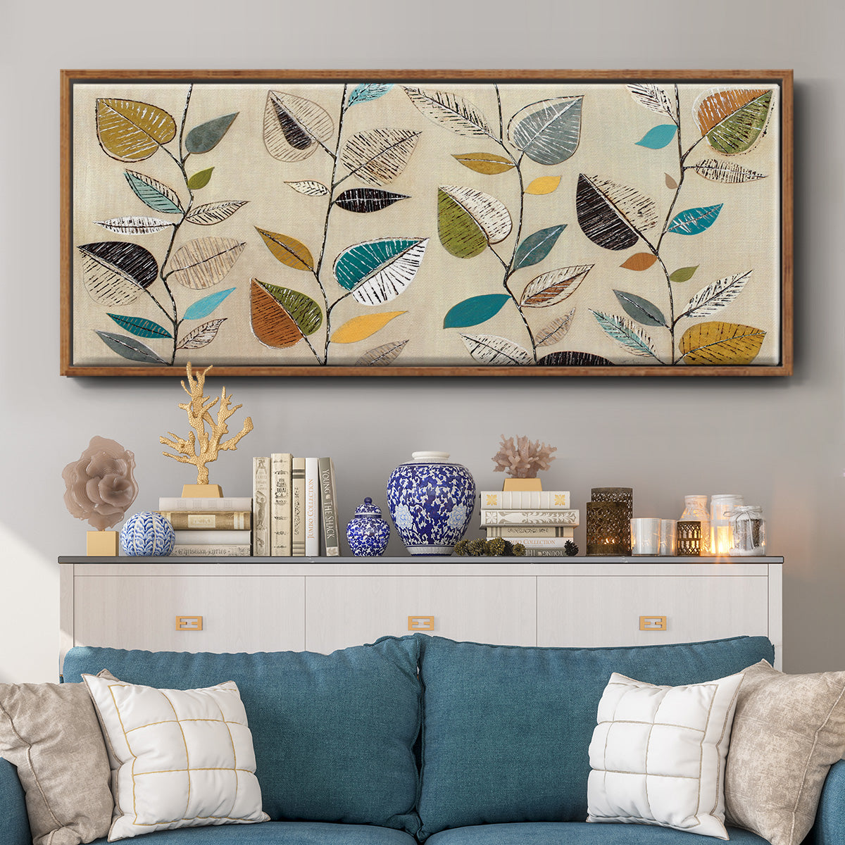 Dancing Leaves III - Floater Framed Canvas Print