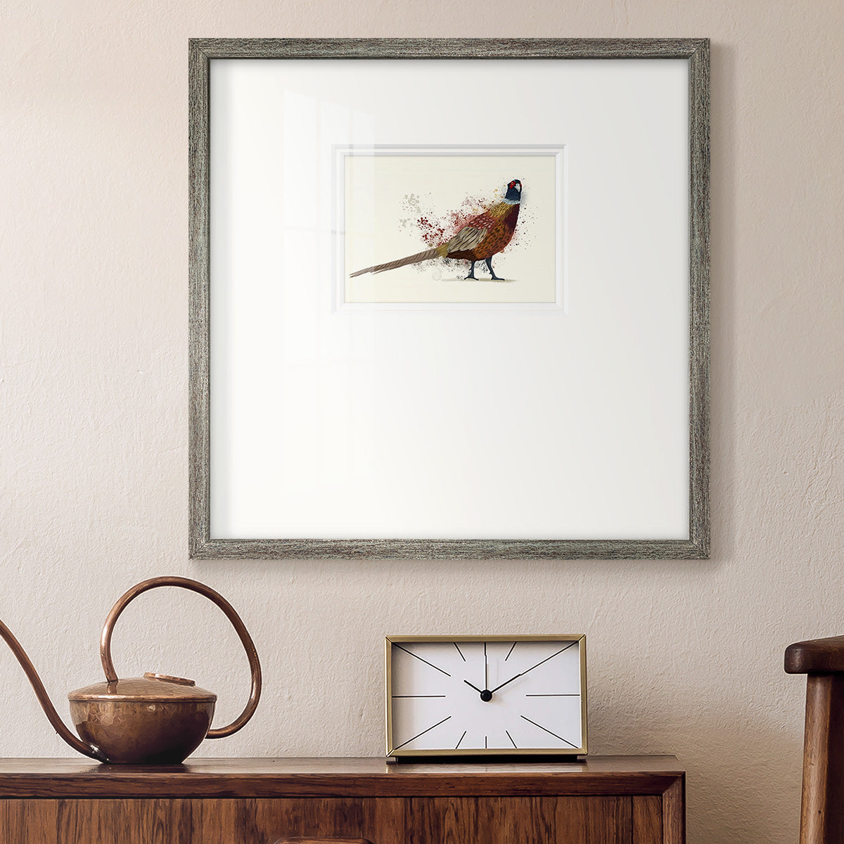 Pheasant Splash 2 Premium Framed Print Double Matboard