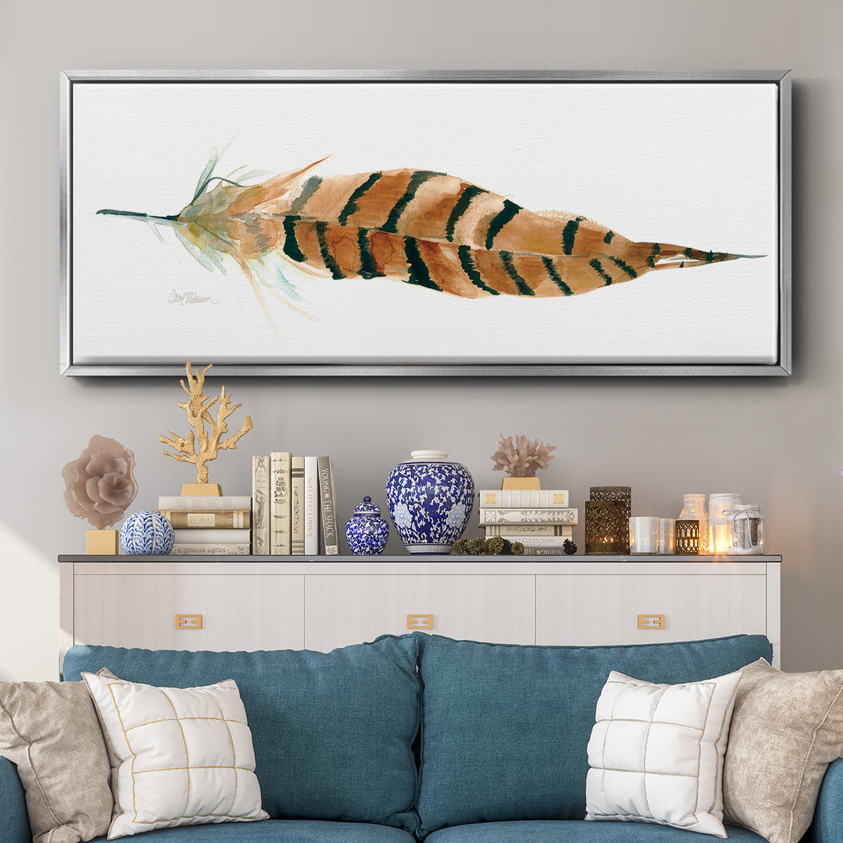 Tail Feather I - Floater Framed Canvas Print