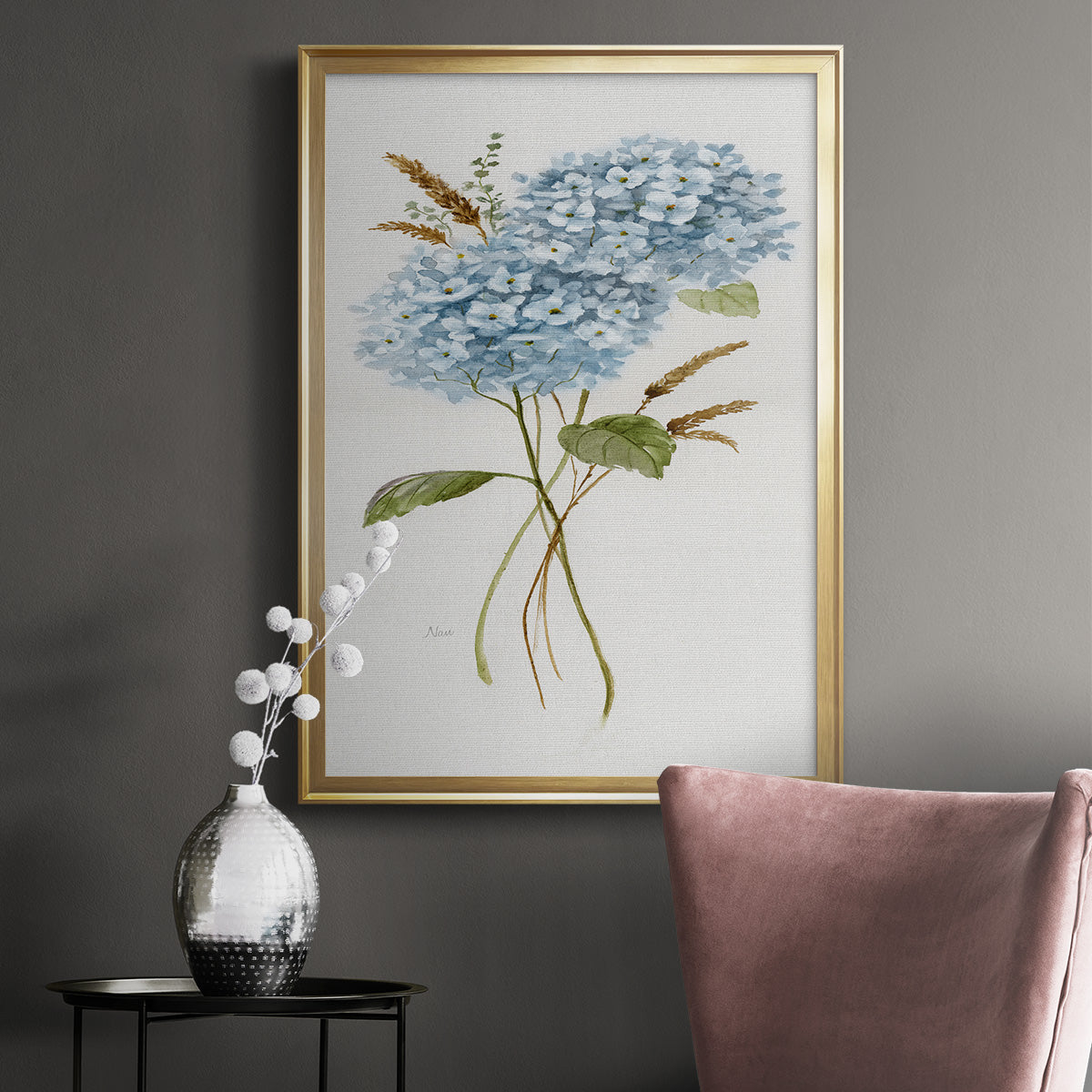 Petite Blue Hydrangea I - Modern Framed Canvas Print