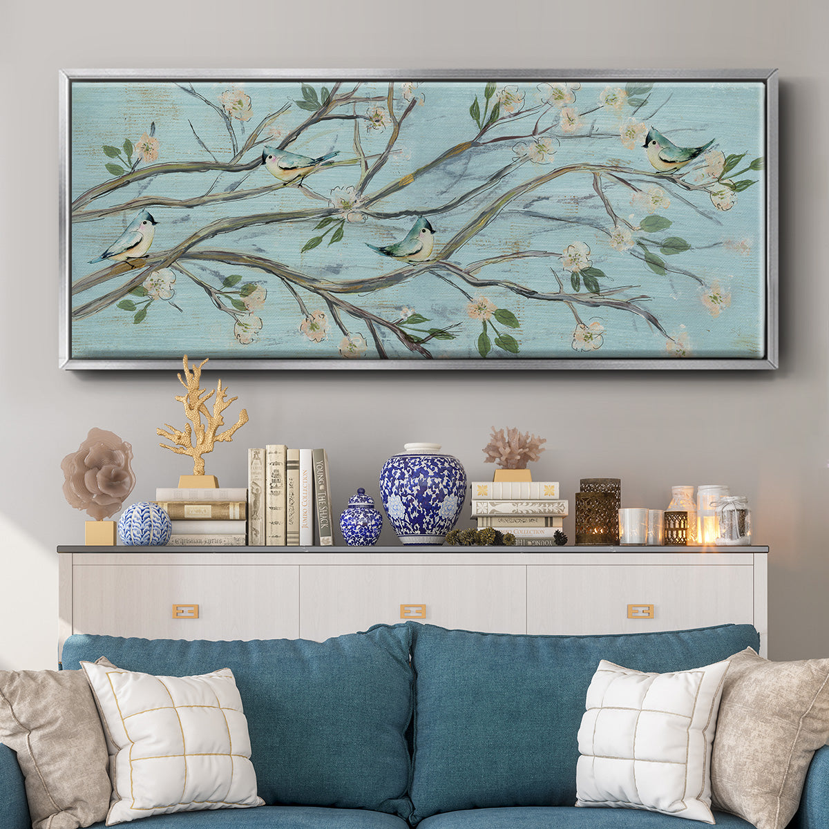 Blue Sky and Blossoms - Floater Framed Canvas Print