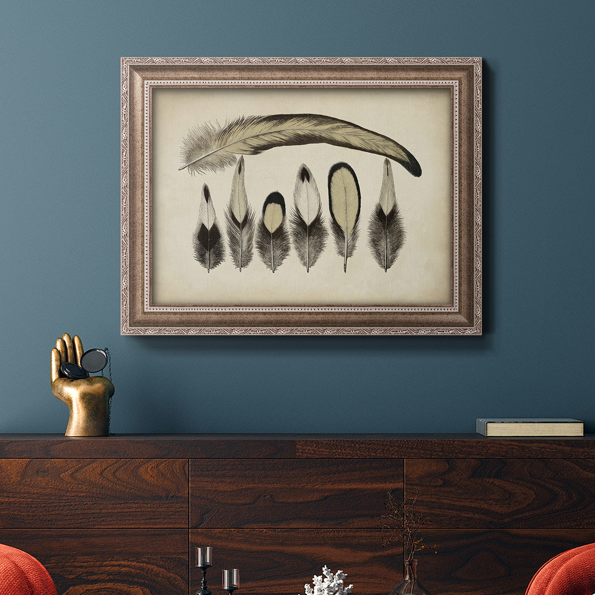 Vintage Feathers VII Premium Framed Canvas- Ready to Hang