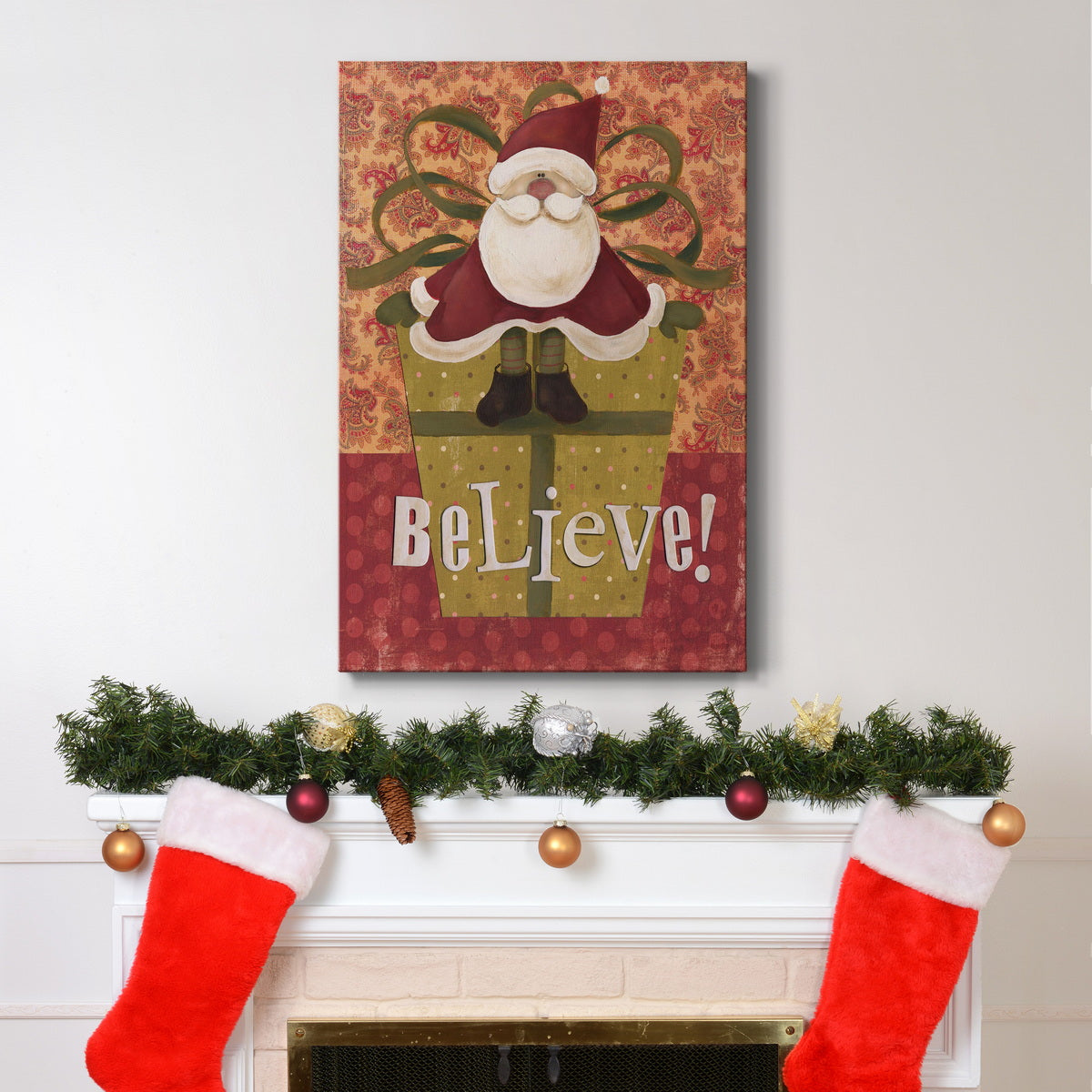 Santa on Gift Premium Gallery Wrapped Canvas - Ready to Hang