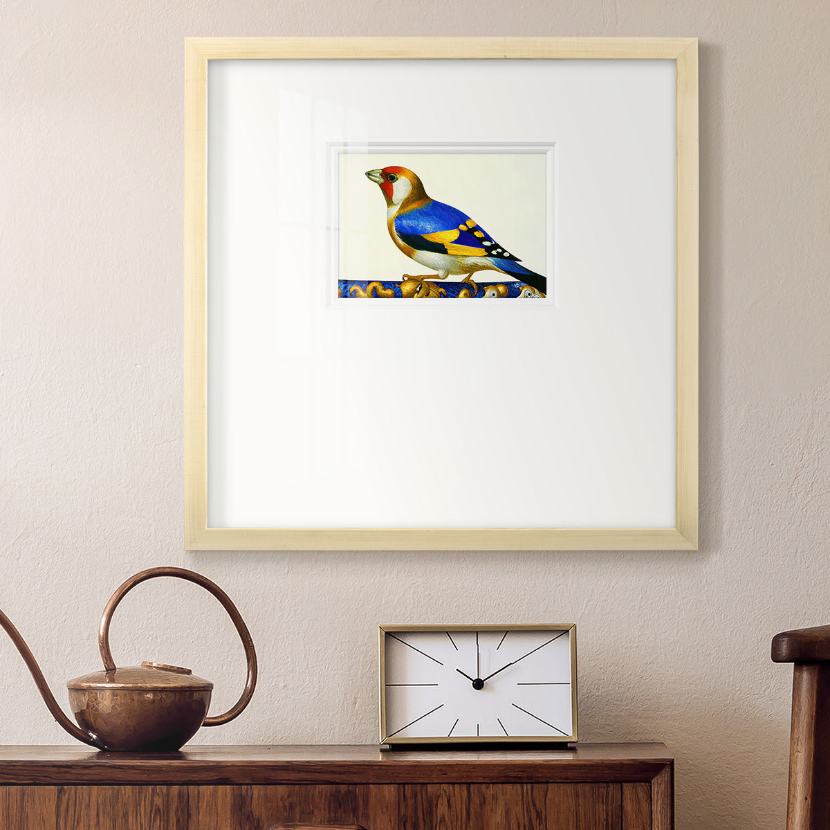 Blue Gold Finch Premium Framed Print Double Matboard