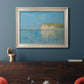 Impressionist coastal low-tide seascape at Pourville by Claude Monet in an ornate champagne frame displayed in a dark-toned interior setting.