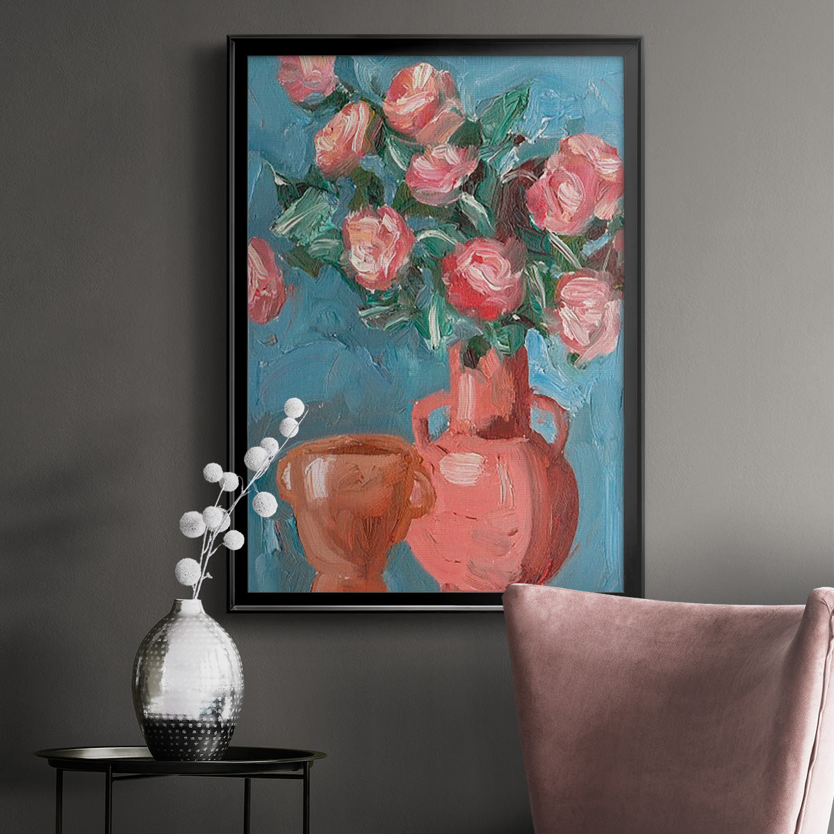 Rosa Blooms I - Modern Framed Canvas Print