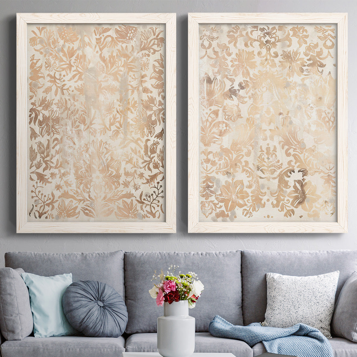 Walnut Damask I - Premium Framed Canvas 2 Piece Set - Ready to Hang