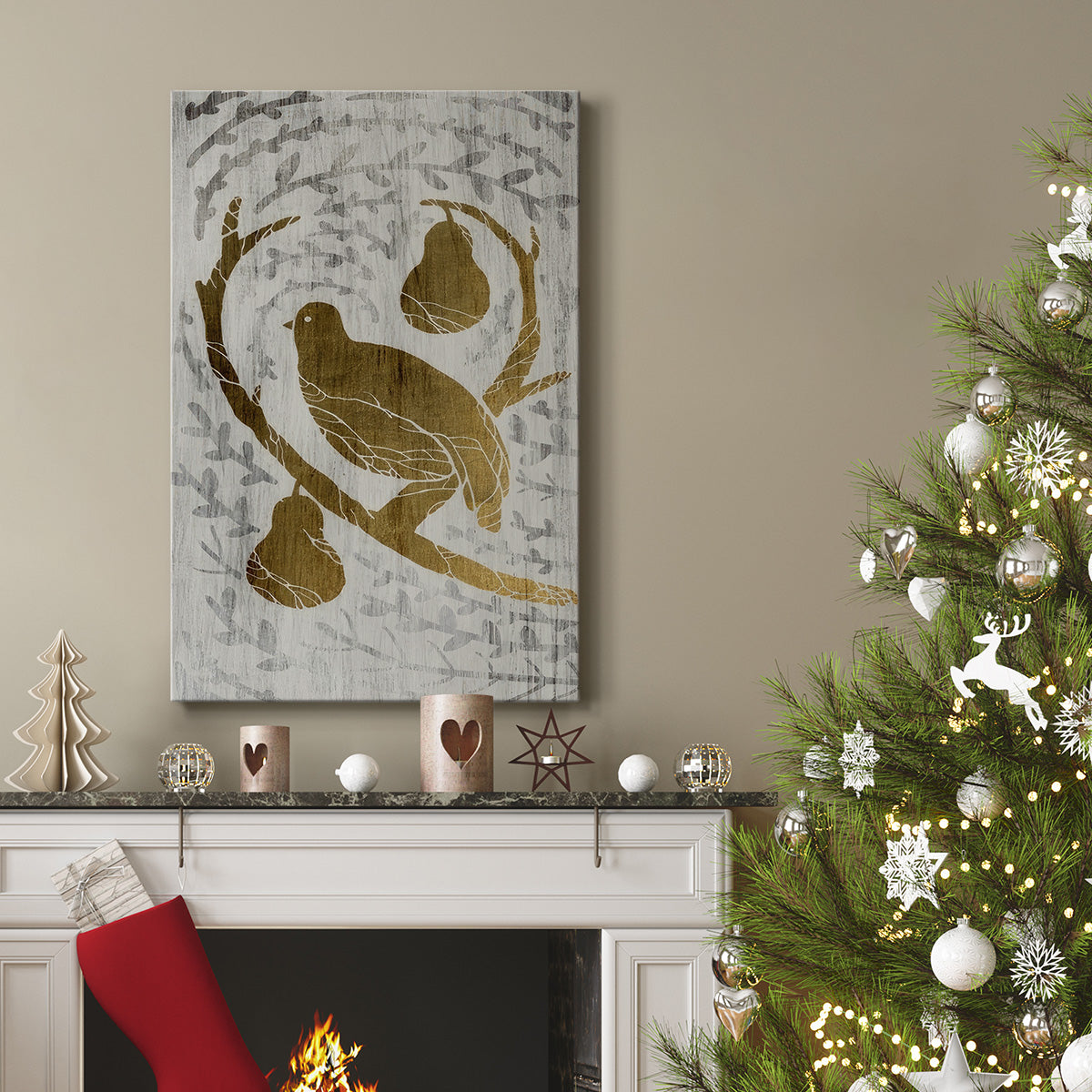 Partridge in a Pear Tree  - Gold Leaf Holiday - Gallery Wrapped Canvas