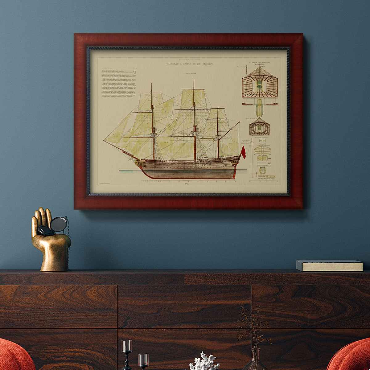 Antique Ship Plan VIII Premium Framed Canvas- Ready to Hang