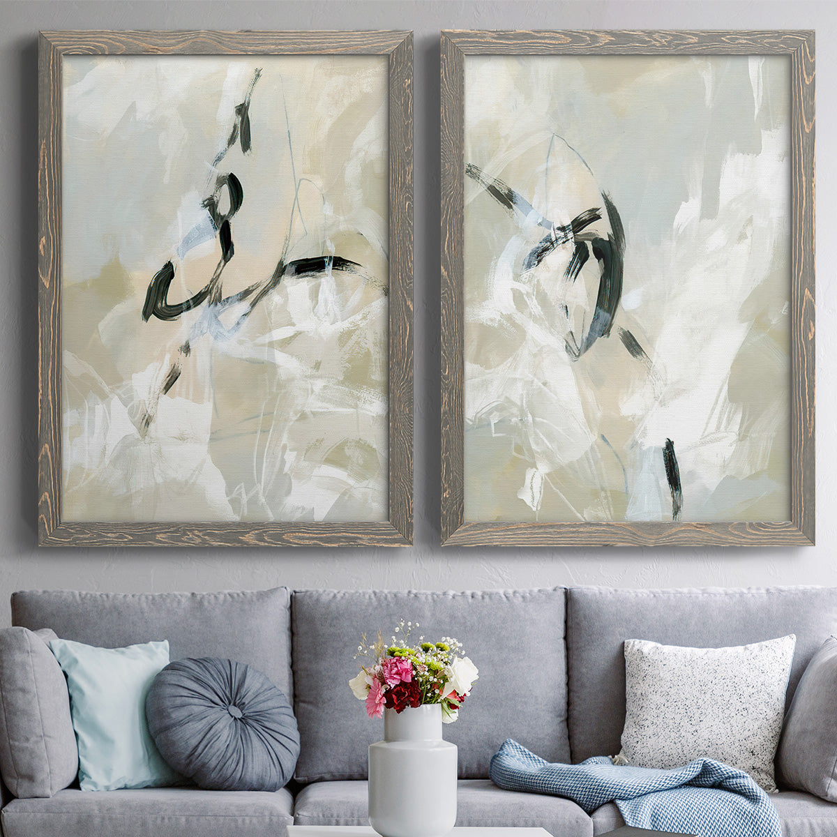 Scribble Veil I - Premium Framed Canvas 2 Piece Set - Ready to Hang