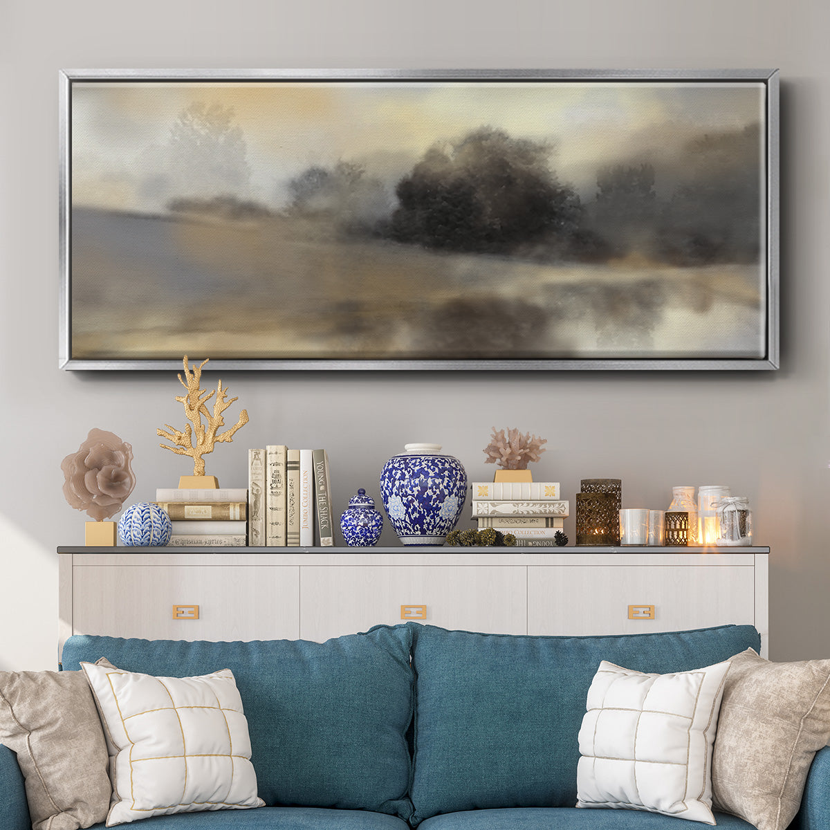 Misty Pond - Floater Framed Canvas Print