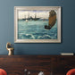 Impressionist naval seascape with the Kearsarge by Édouard Manet in an ornate champagne frame displayed in a dark-toned interior setting.