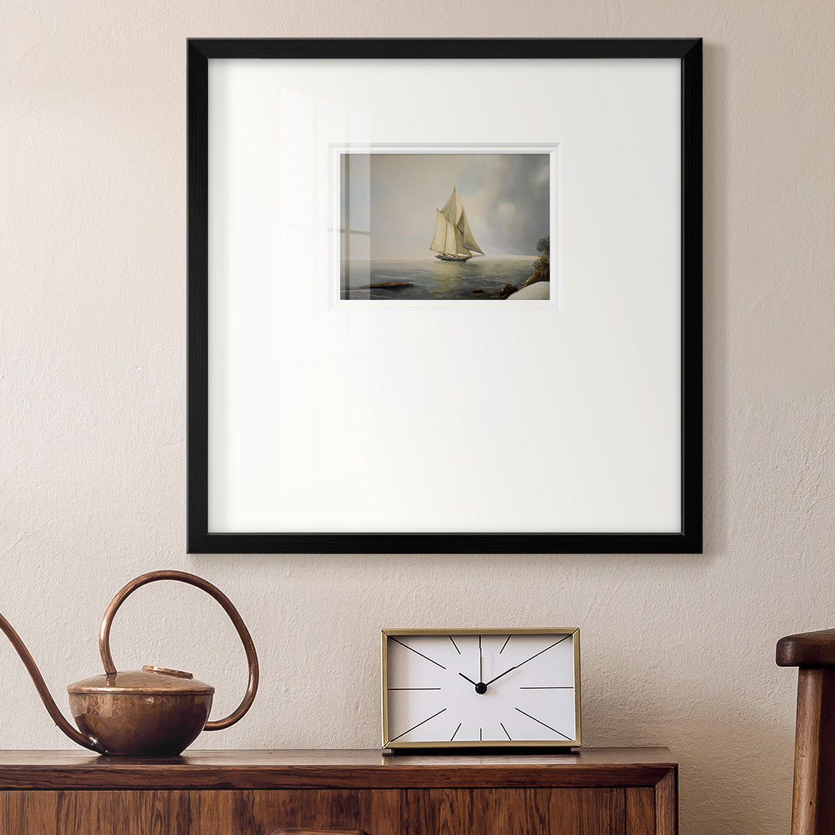 Foggy Sail I Premium Framed Print Double Matboard