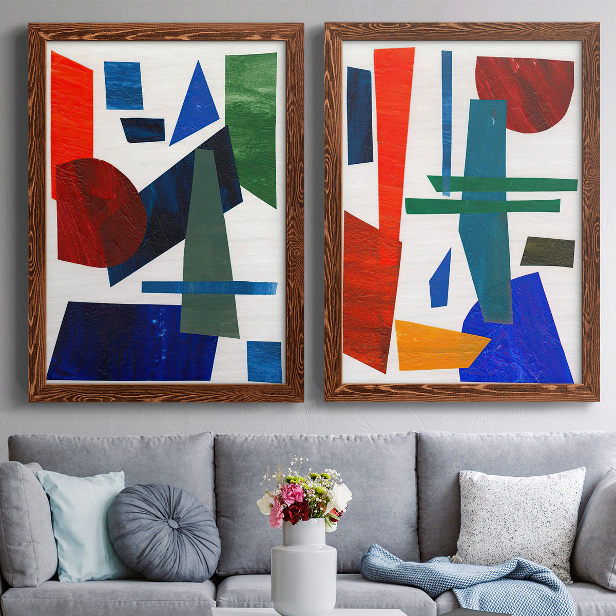 Colorful Shapes III - Premium Framed Canvas 2 Piece Set - Ready to Hang