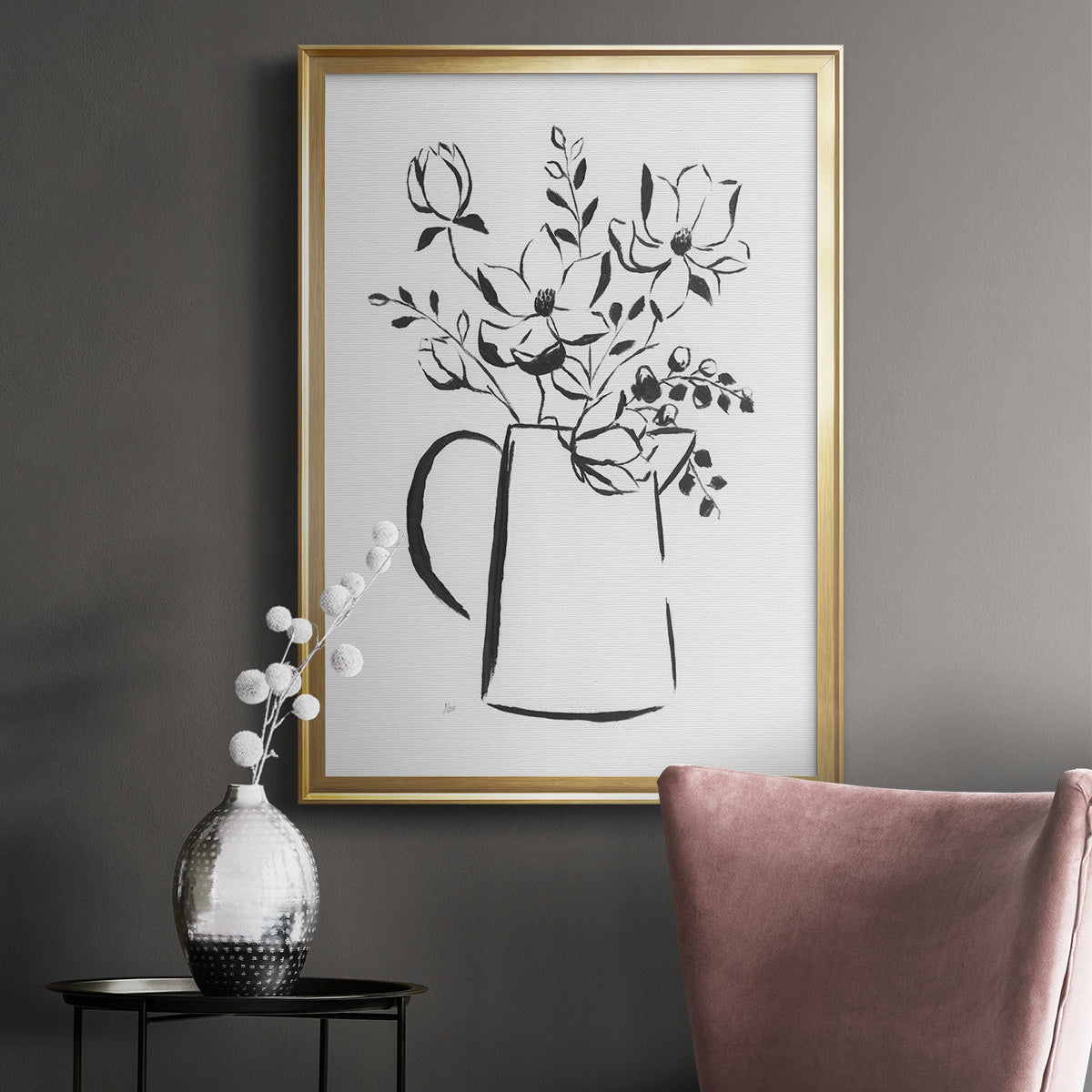 Sketchy Bouquet I - Modern Framed Canvas Print