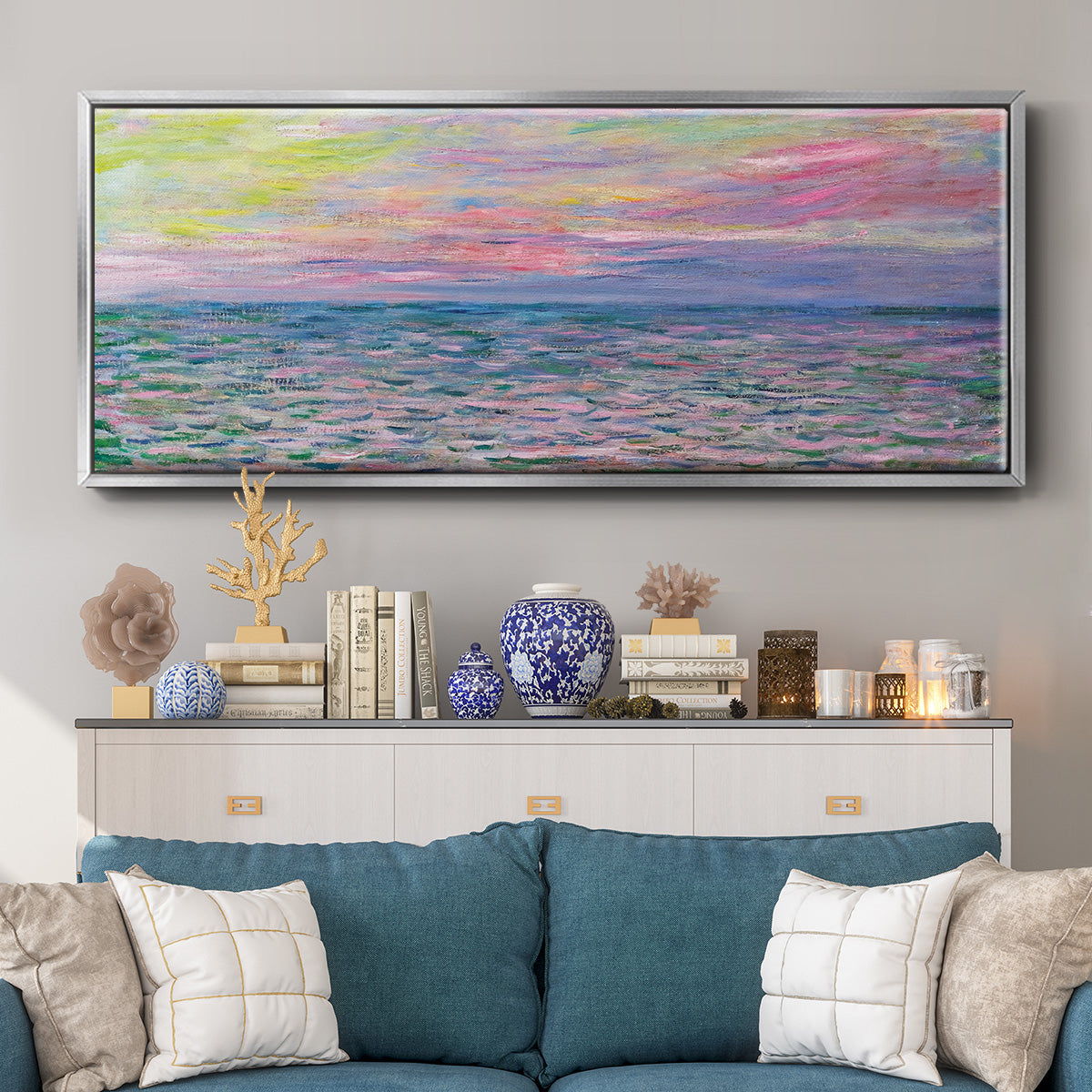 Sunset on the Sea at Pourville, 1882 - Floater Framed Canvas Print