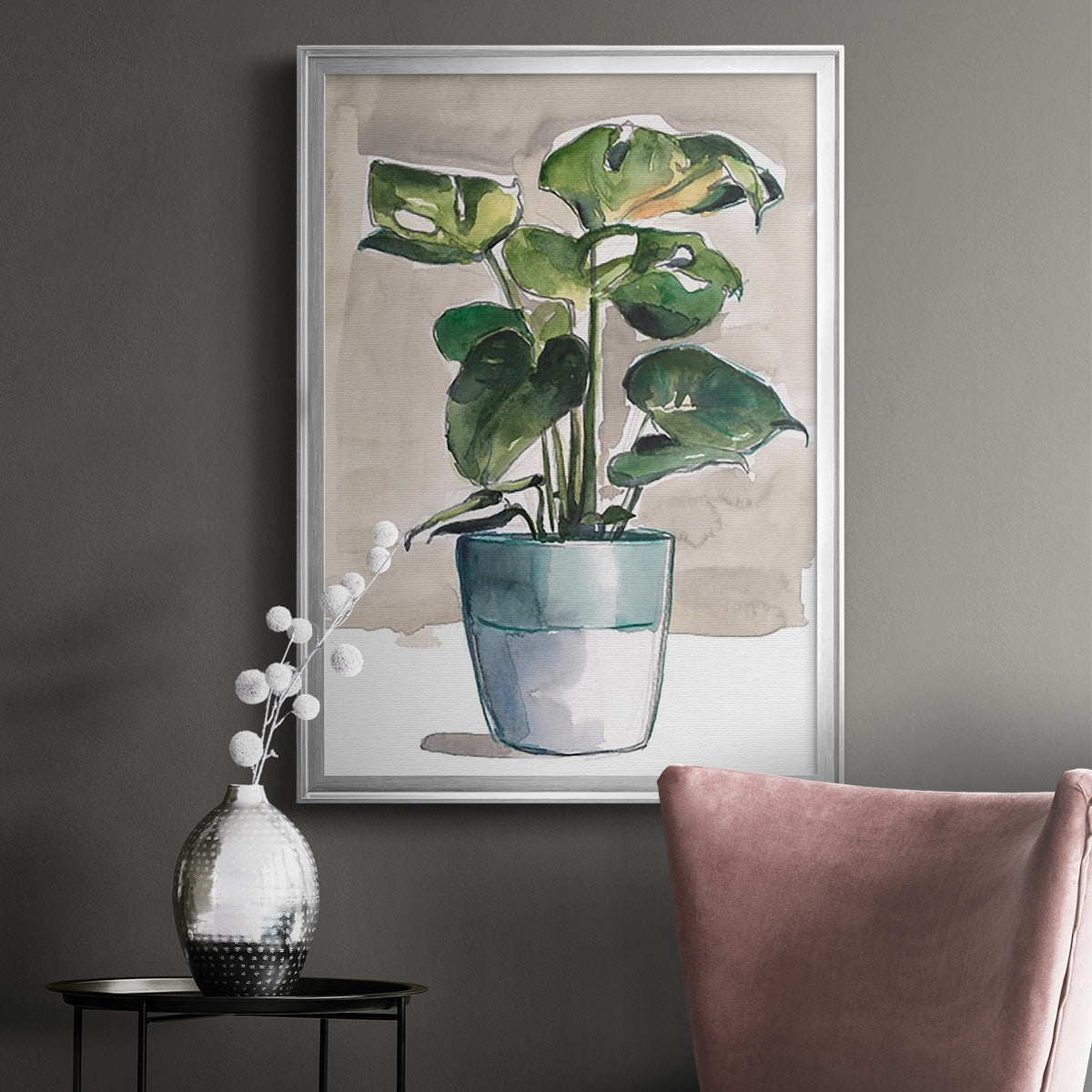 Potted Houseplant II - Modern Framed Canvas Print