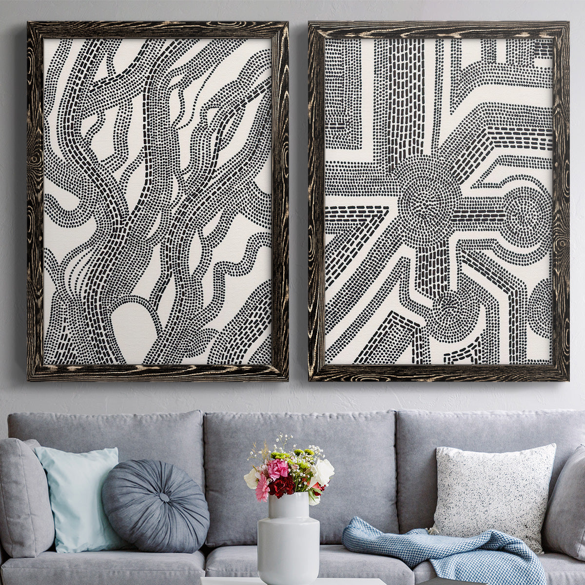 Dots and Dashes I - Premium Framed Canvas 2 Piece Set - Ready to Hang