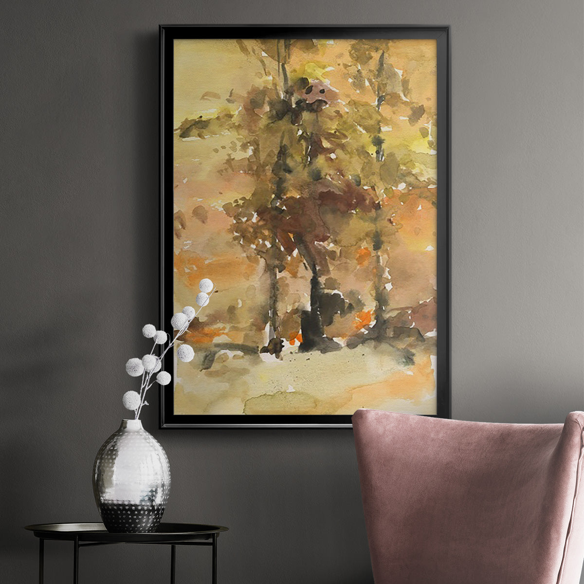 Fall Foliage Watercolor I - Modern Framed Canvas Print