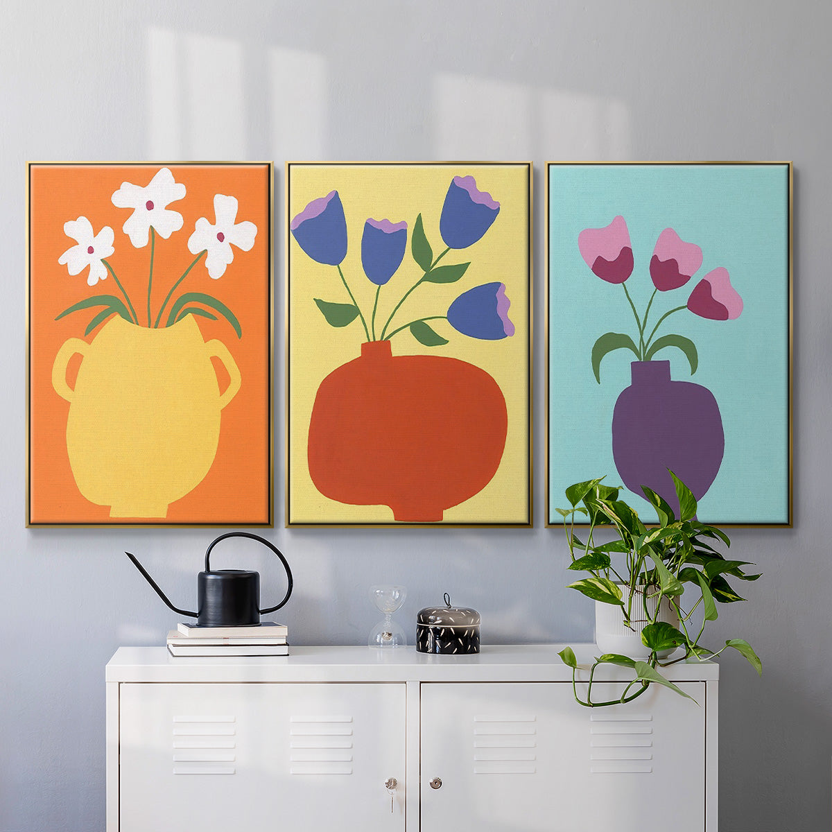 Modern Blooms I - Framed Premium Gallery Wrapped Canvas L Frame 3 Piece Set - Ready to Hang