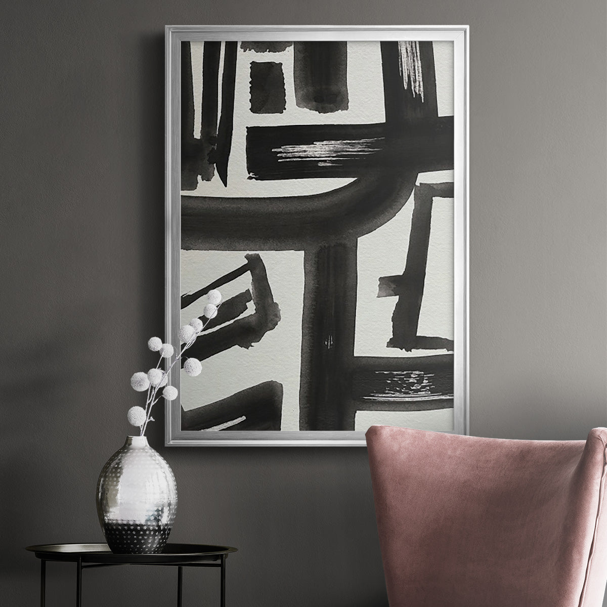 Inkwell Intersect II - Modern Framed Canvas Print