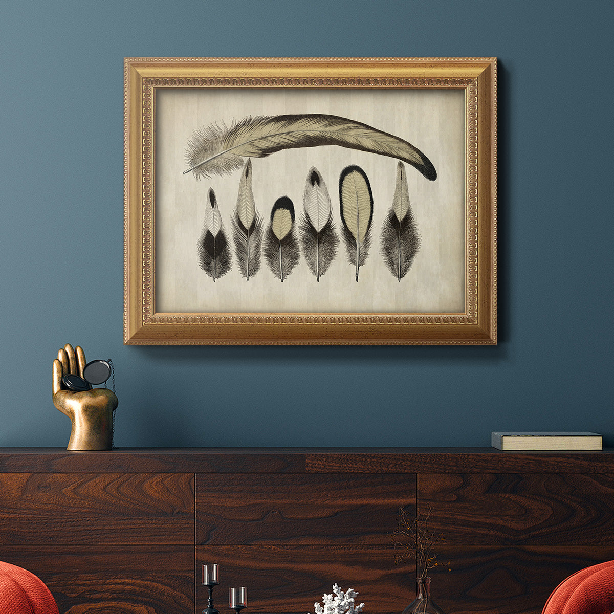 Vintage Feathers VII Premium Framed Canvas- Ready to Hang