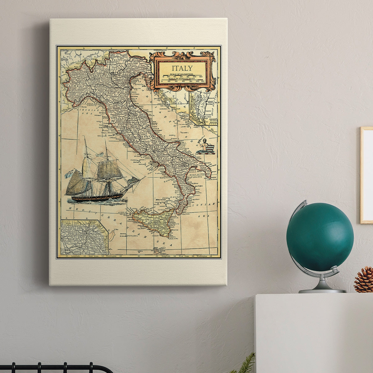 Italy Map Premium Gallery Wrapped Canvas - Ready to Hang