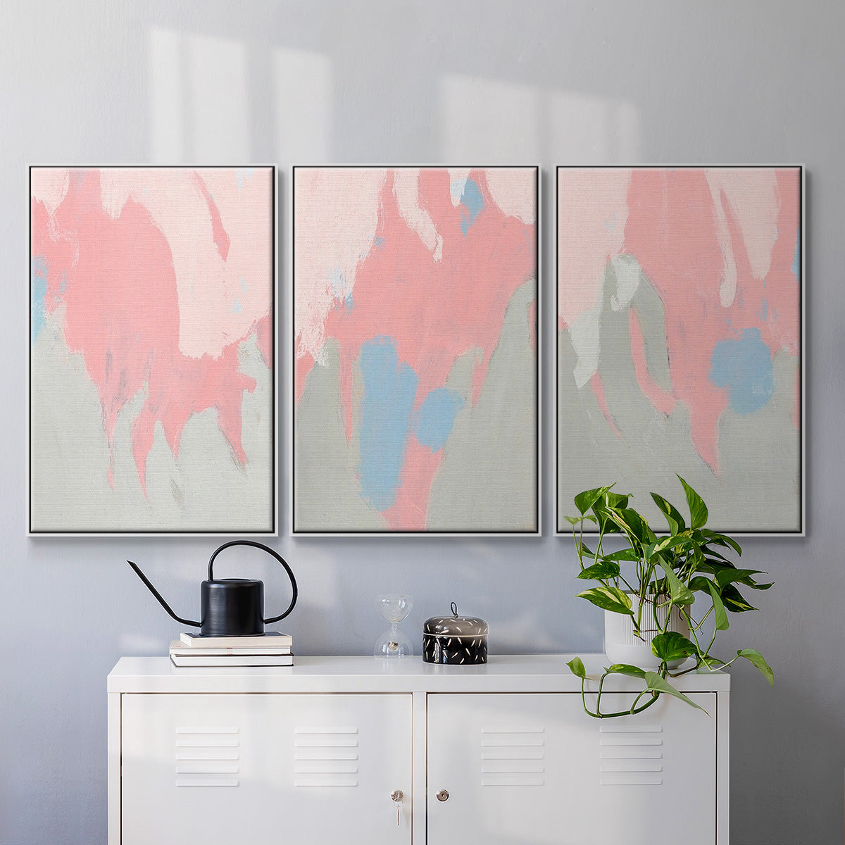 Blushing Abstract I - Framed Premium Gallery Wrapped Canvas L Frame 3 Piece Set - Ready to Hang