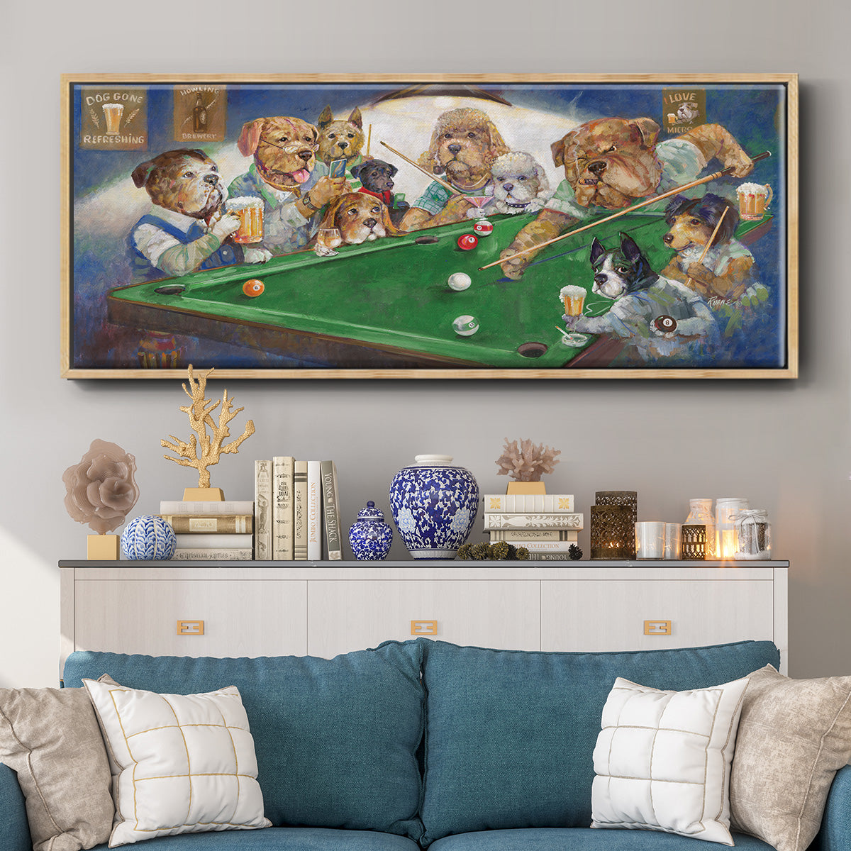Pool Dogs - Floater Framed Canvas Print