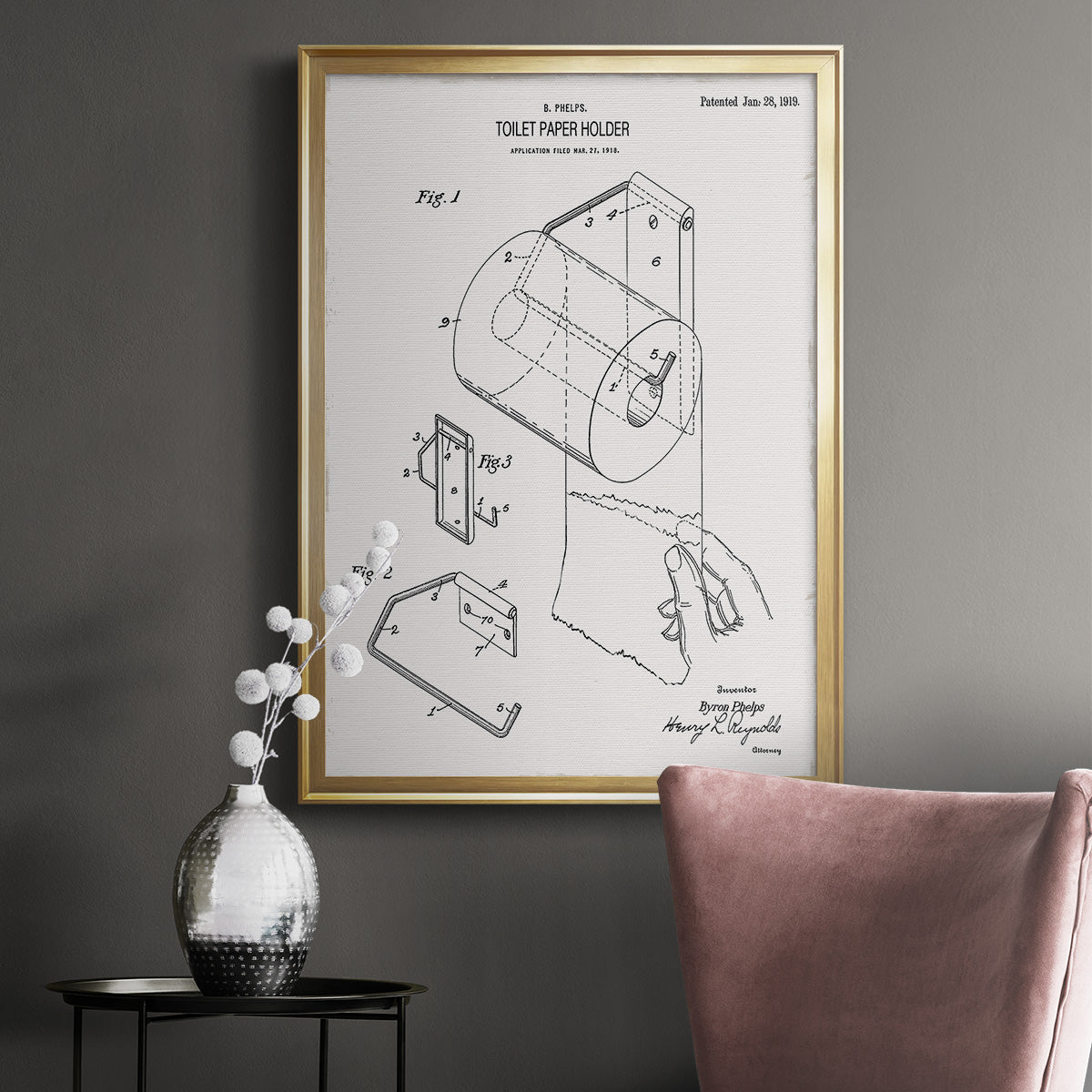 Toilet Paper Patent II - Modern Framed Canvas Print