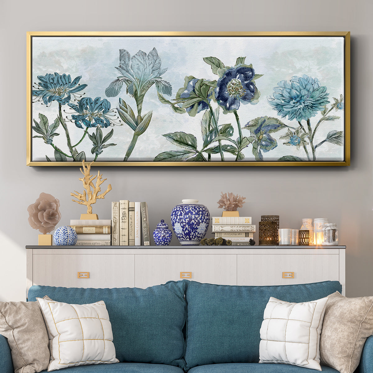 Vintage Shades of Blue - Floater Framed Canvas Print