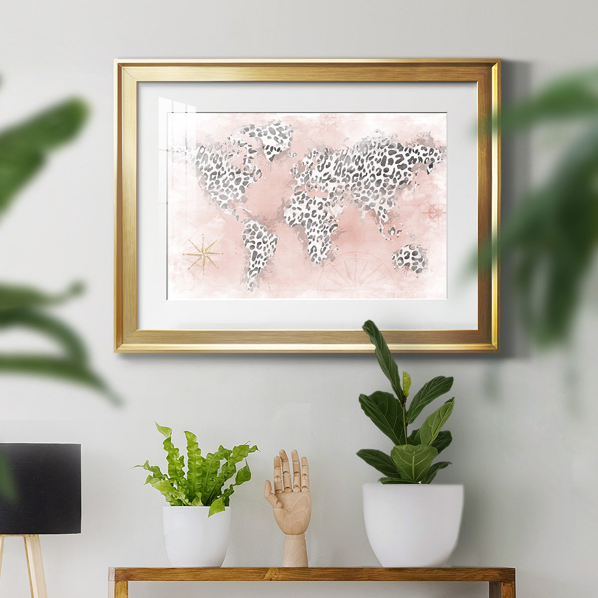 Pink Cheetah Map - Modern Framed Art Print