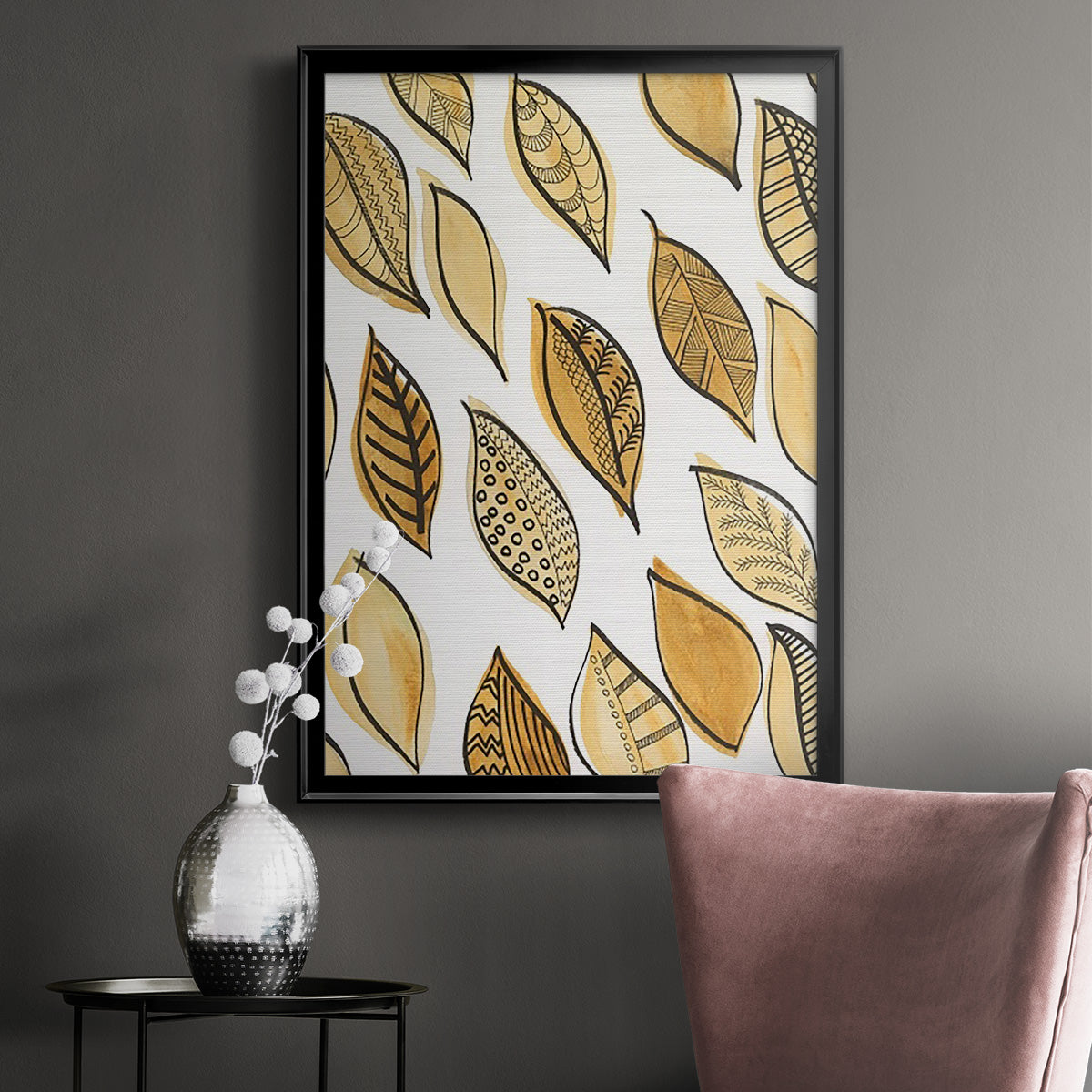 Patterned Leaf Shapes II - Modern Framed Canvas Print