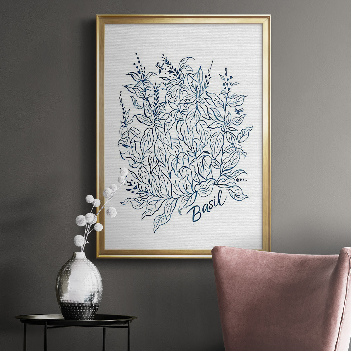 Summer Herb Garden Sketches I - Modern Framed Canvas Print