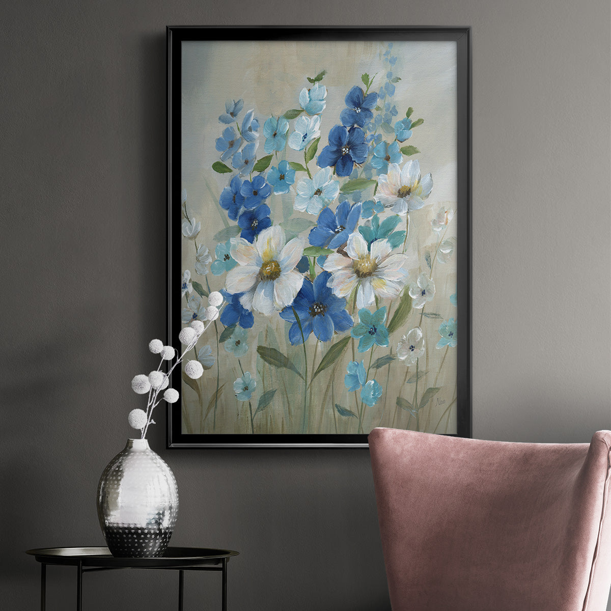 Blue Garden II - Modern Framed Canvas Print