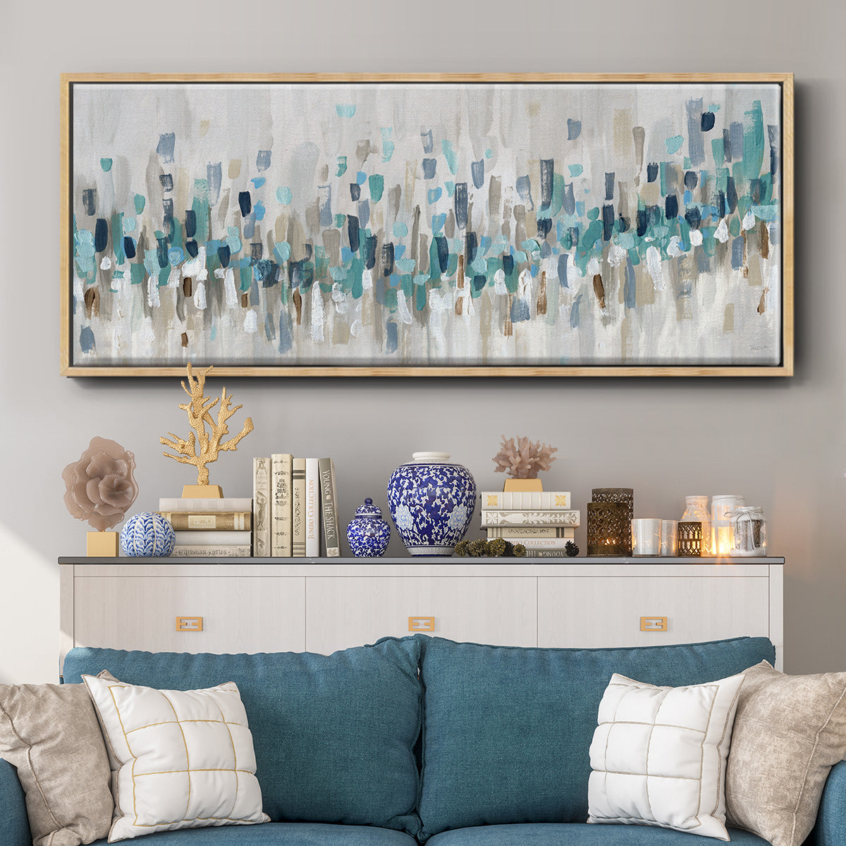 Blue Staccato - Floater Framed Canvas Print