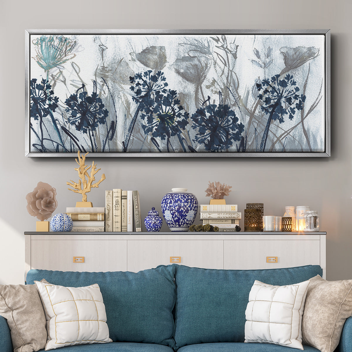 Indigo Field - Floater Framed Canvas Print