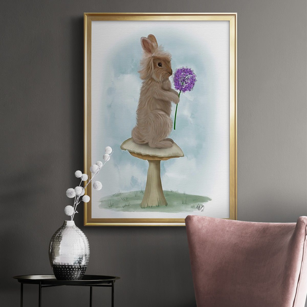 Rabbit and Agapanthus - Modern Framed Canvas Print