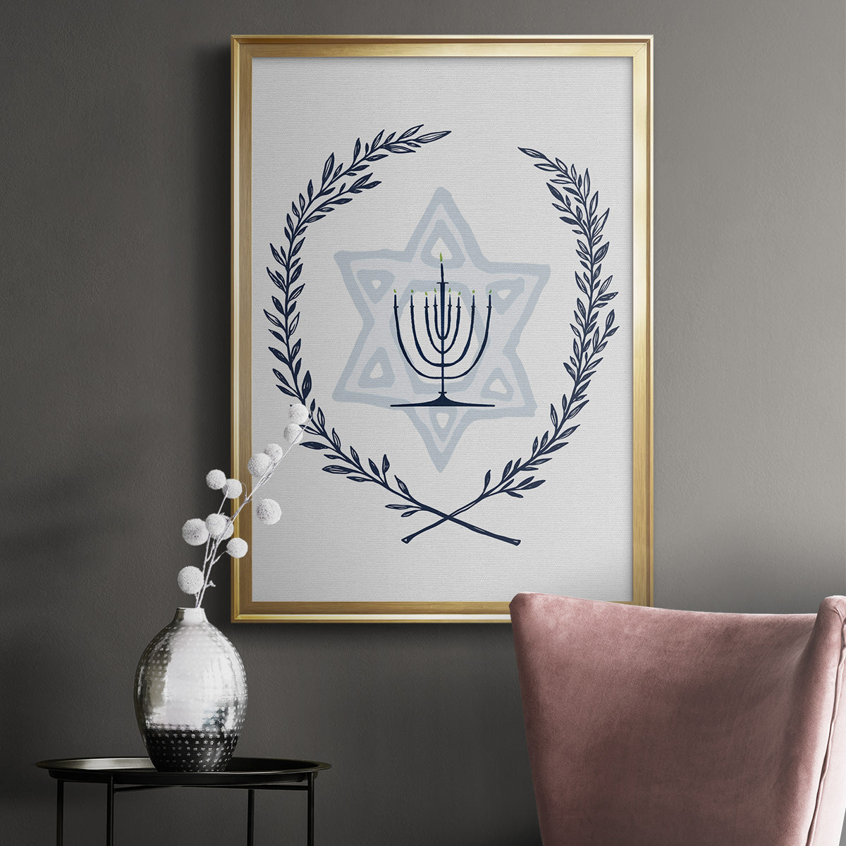 Happy Hanukkah I - Modern Framed Canvas Print