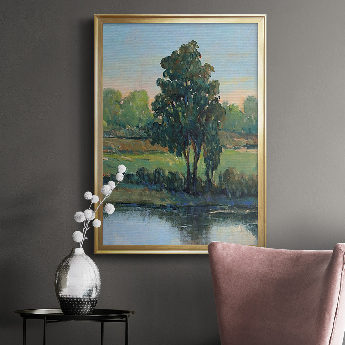 Tree by the Riverbank I - Modern Framed Canvas Print