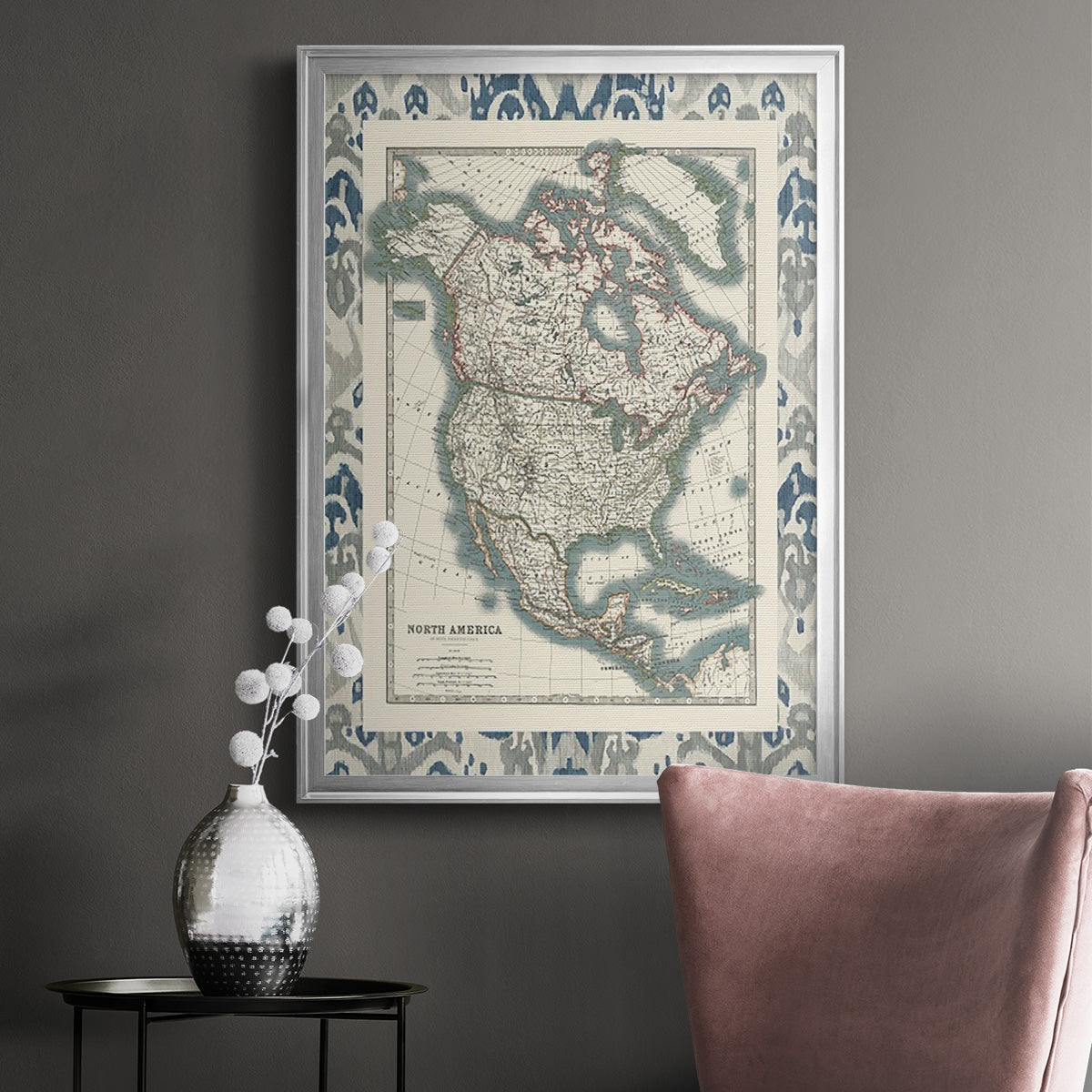 Bordered Map of North America - Modern Framed Canvas Print
