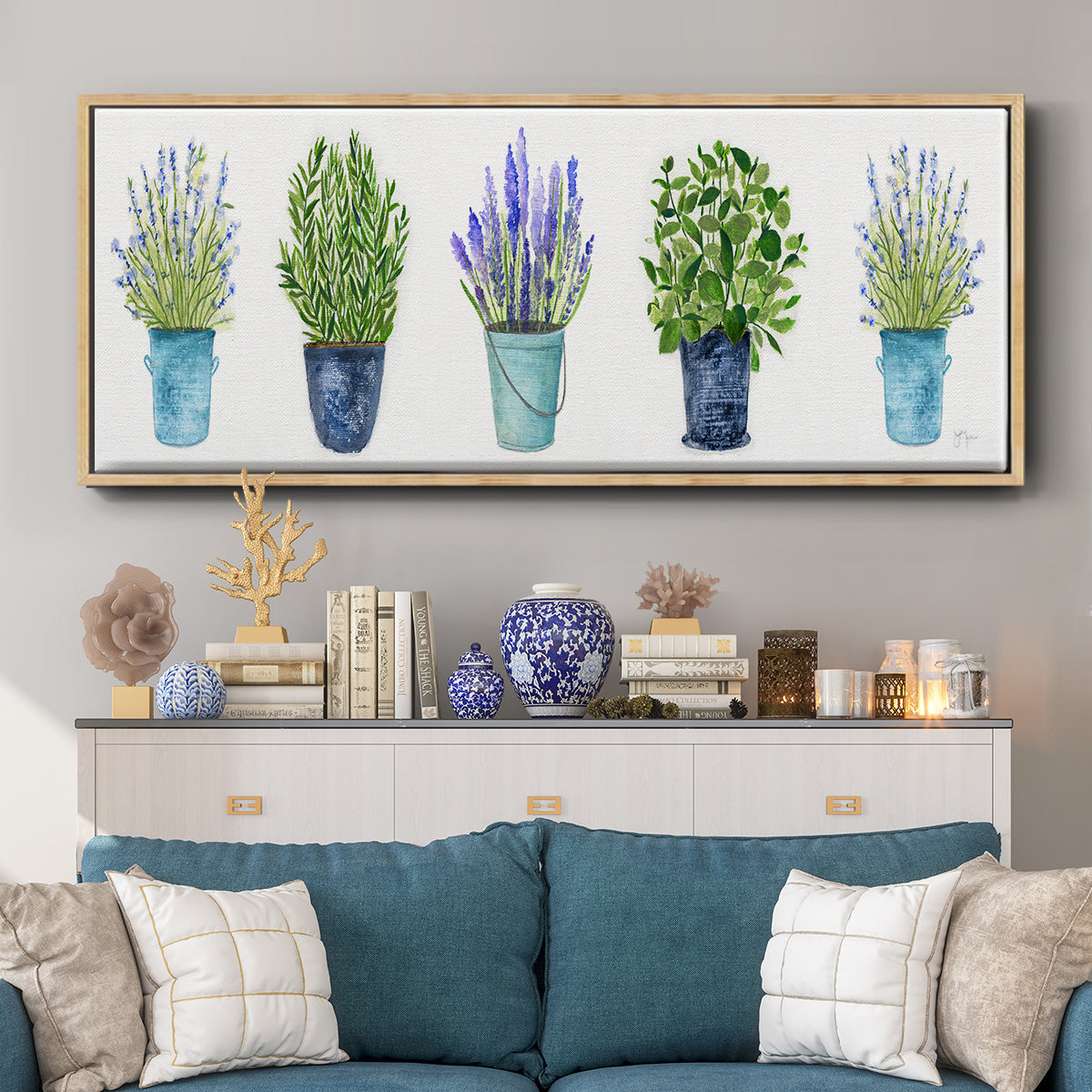 Herbs In A Row - Floater Framed Canvas Print