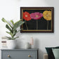 Contemporary poppy flower artwork in an ornate mahogany wood frame with gold liner displayed in a dark-toned interior setting.