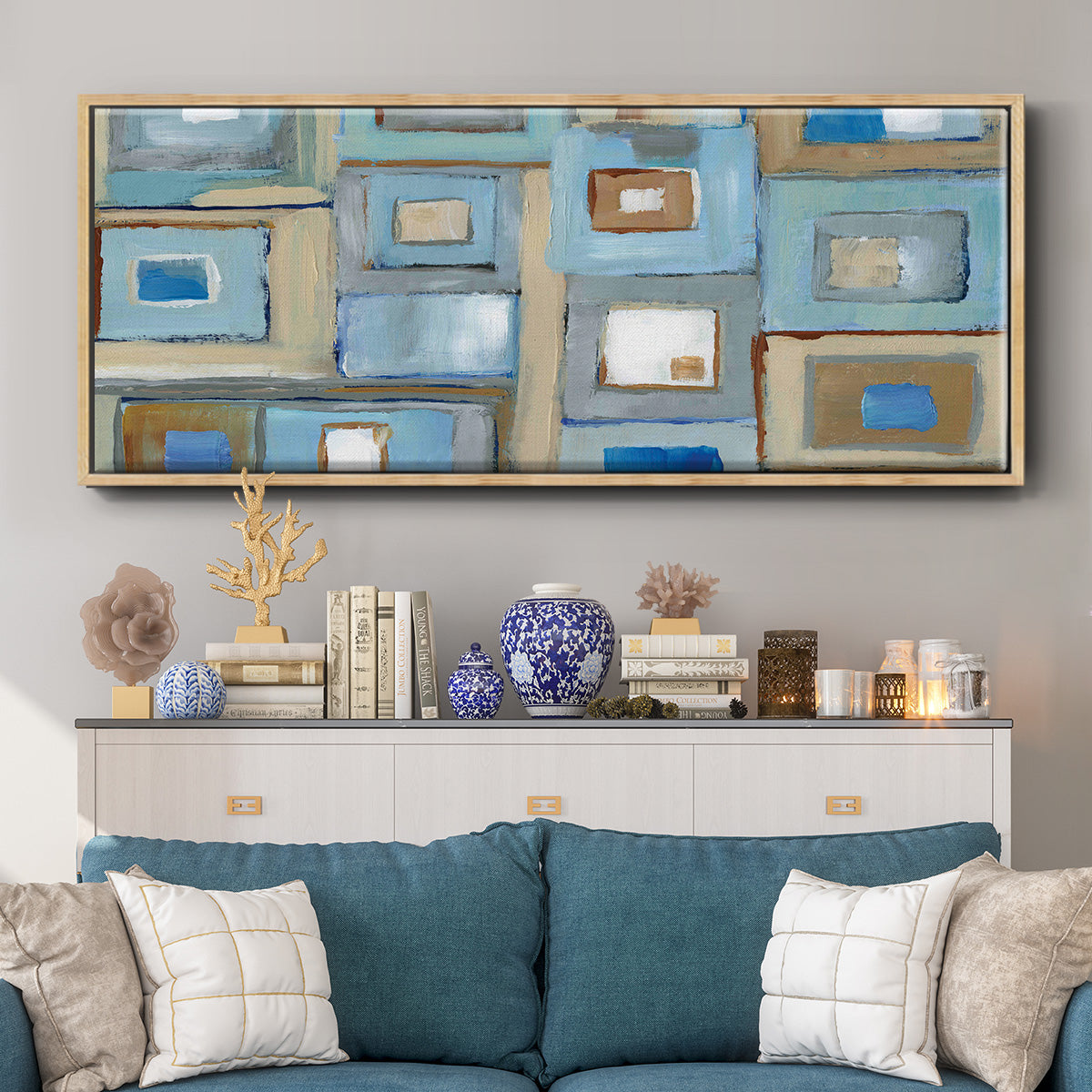 Variation on Greek Key I - Floater Framed Canvas Print