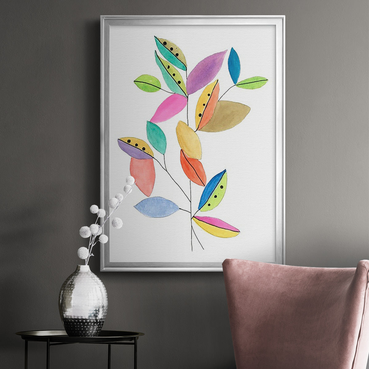 Color Pop Leaves II - Modern Framed Canvas Print