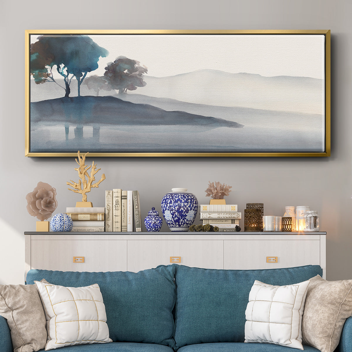 Serene Silhouette I - Floater Framed Canvas Print