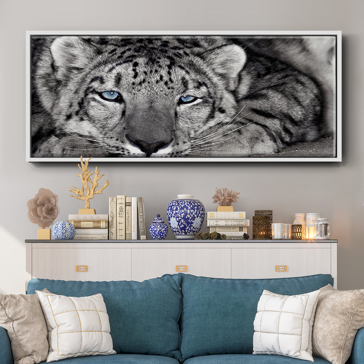 Snow Leopard Sanctuary - Floater Framed Canvas Print