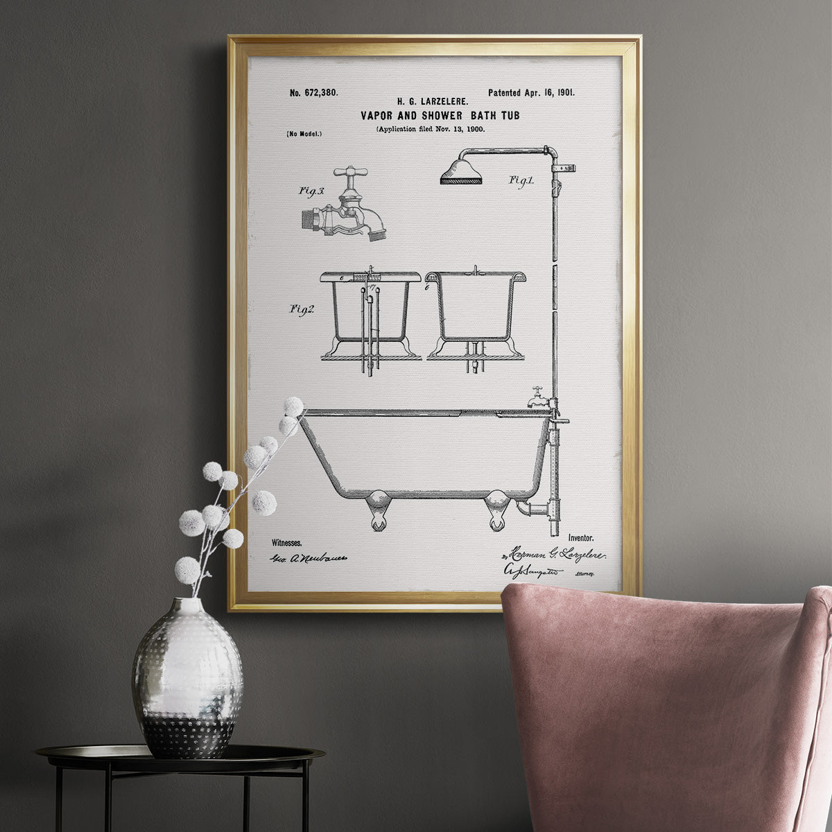 Vintage Bath II - Modern Framed Canvas Print