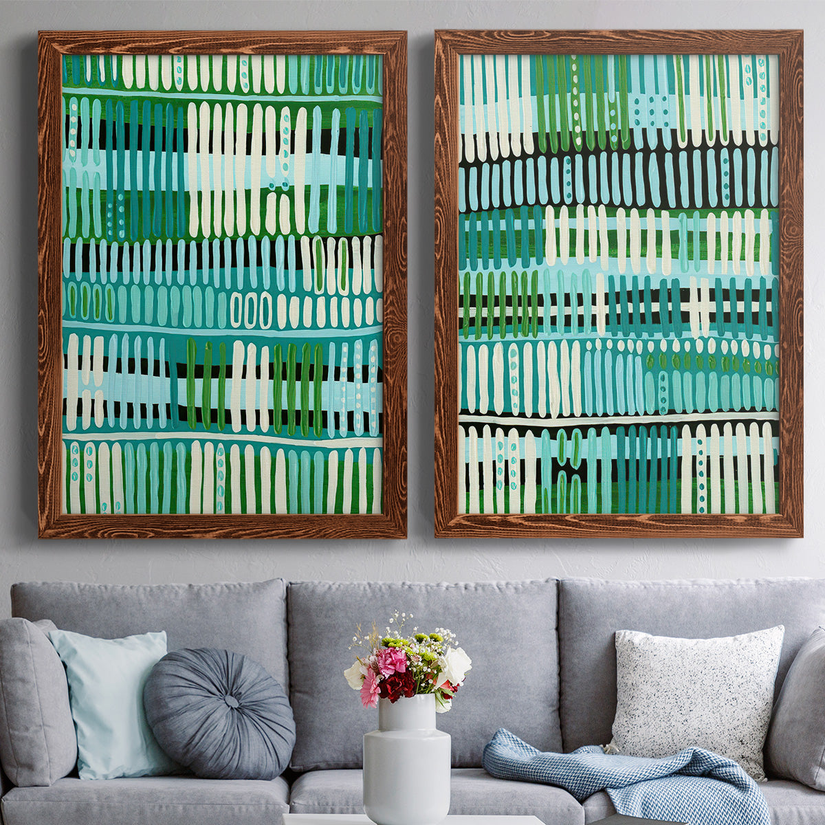 Teal Pattern I - Premium Framed Canvas 2 Piece Set - Ready to Hang